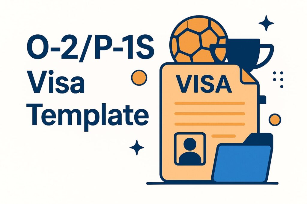 Illustration of O-2/P-1S Visa Template with trophy and soccer ball