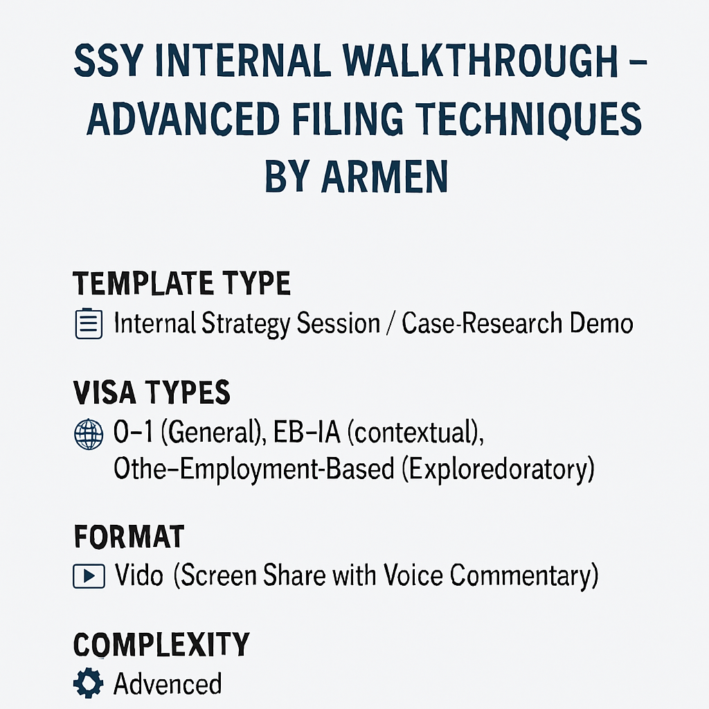 "SSV Internal Walkthrough – Advanced Filing Techniques by Armen" title slide with a light gray background and bold, dark text.