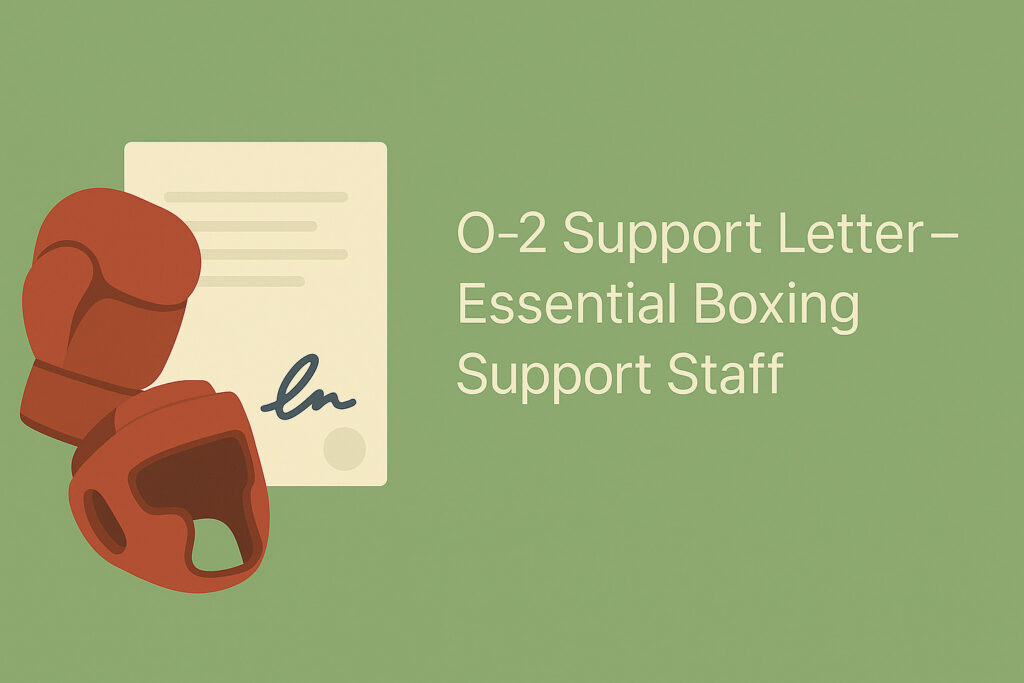 Flat-style digital illustration depicting MMA coaching support and documentation, over a yellowish-green background with centered white text reading “O-2 Support Letter – Manager and MMA Coach Endorsement.”